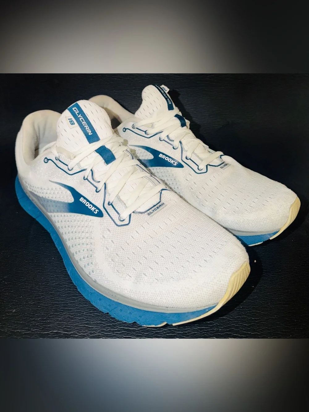 Brooks White and Blue Glycerin Running Sneakers